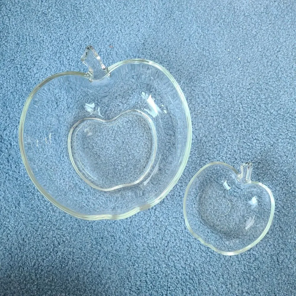 Vintage Hazel Atlas Glass Orchard Pattern Apple Glass Ware Small and Large Bowls